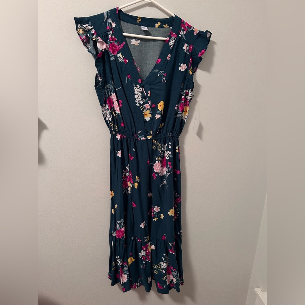 Old Navy Floral Midi Dress - Dark Blue and Pink